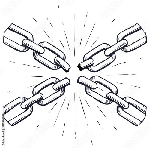 Hand Drawn Illustration of a Broken Chain Symbolizing Freedom and Overcoming Obstacles
