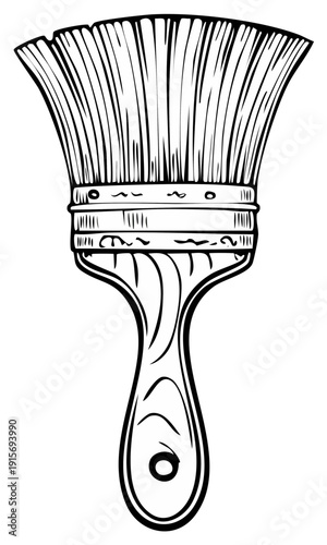 Close up of a hand painted artistic tool with bristles and wooden handle