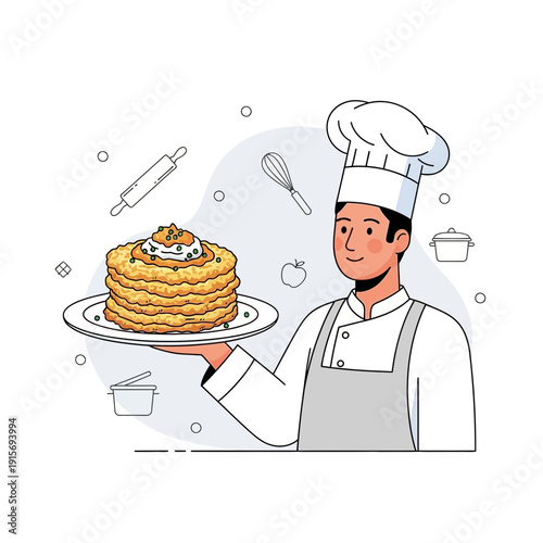 Expert Chef Presents Delicious Stacked Pancakes For A Culinary Delight