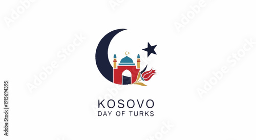 Kosovo Day of Turks with mosque and crescent moon star