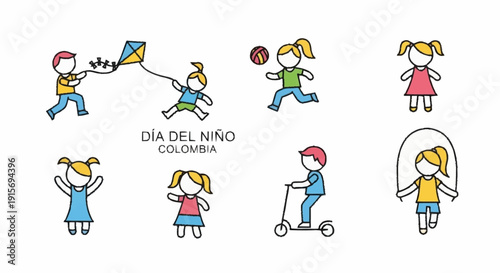 Children playing outside on Colombian Childrens Day kids outdoor activities kite