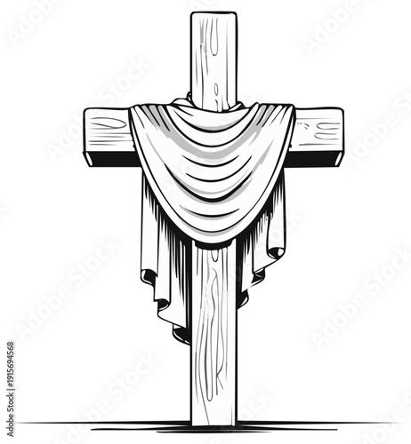 Wooden Cross with Drape Symbolizing Faith and Sacrifice
