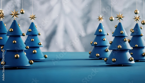 Minimal Blue Christmas Trees on Snowy Surface