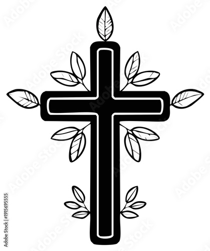 Christian Cross with Laurel Leaves Religious Symbol of Faith and Hope