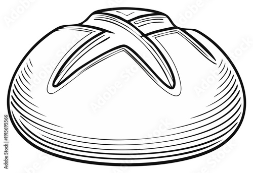Simple illustration of a round crusty loaf of bread with a cross-shaped score on top