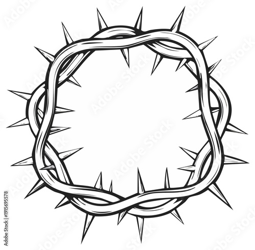 Crown of thorns illustration. Religious symbol with sharp spikes.