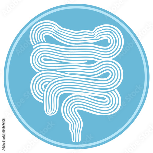 Human Intestine Graphic Depiction Inside Light Blue Circle for Medical Education or Health Awareness