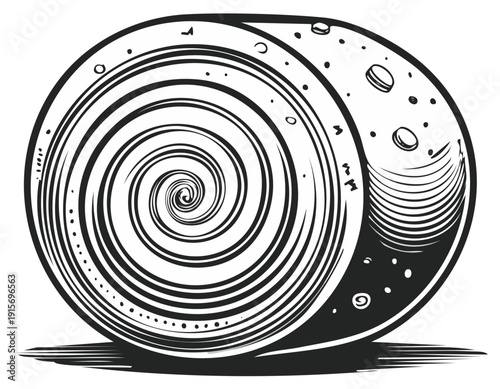 Stylized spiral galaxy or vortex illustration with craters and shadow effect