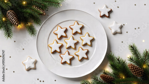 Star Shaped Christmas Cookies on White Plate