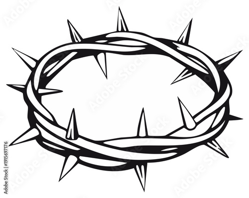 Stylized black and white illustration of a crown of thorns religious symbol vector graphic