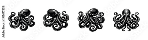 Octopus flat vector icons set. marine, cephalopod, and nautical illustrations collection