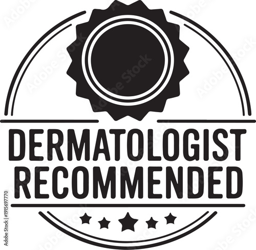 Official seal stamp graphic that says dermatologist recommended signifying top quality endorsement and approval for skincare products