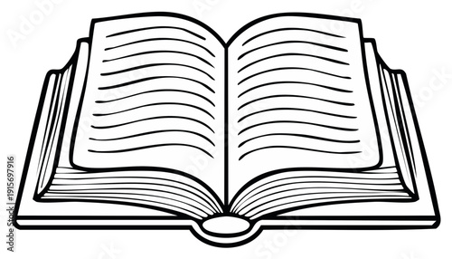 Open book outline illustration for education and learning concept
