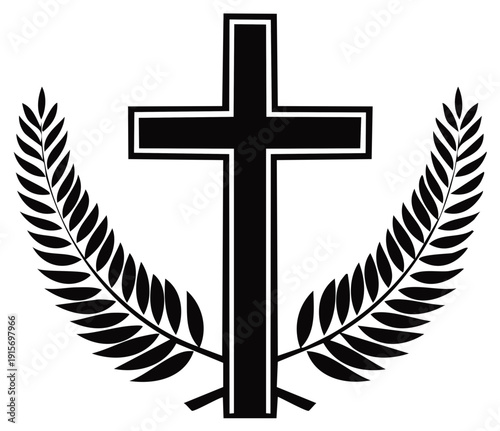 Christian Cross Symbol with Laurel Wreath Embellishment Illustrating Faith and Victory