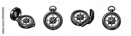 Compass vector icons set. flat navigation and orientation symbols collection