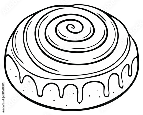 Hand Drawn Cinnamon Roll Swirl Pastry with Drizzled Icing Outline