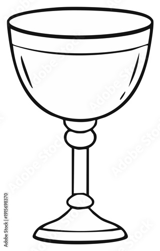 Ornate medieval goblet or holy grail chalice in a simple black and white line drawing style