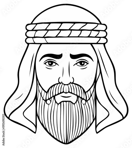 Middle Eastern Man Portrait with Traditional Headwear and Beard Illustration