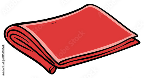 Bright red folded cloth with a simple cartoon style and thick black outlines on a white background