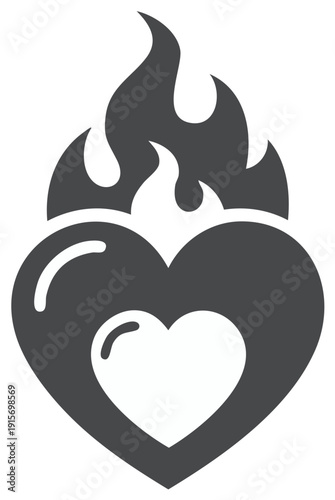 Burning heart icon vector glyph symbol of passionate love and desire