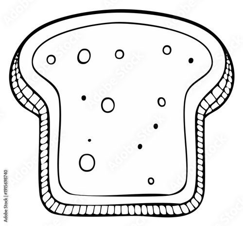 Toasted Bread Slice Black and White Outline Vector Art Simple Culinary Graphic Illustration