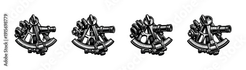 Navigation tools flat vector icons set: nautical, maritime, antique instruments collection