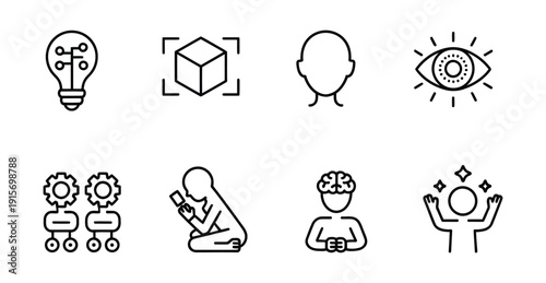 Set of vector icons illustrating various business presentations and meetings