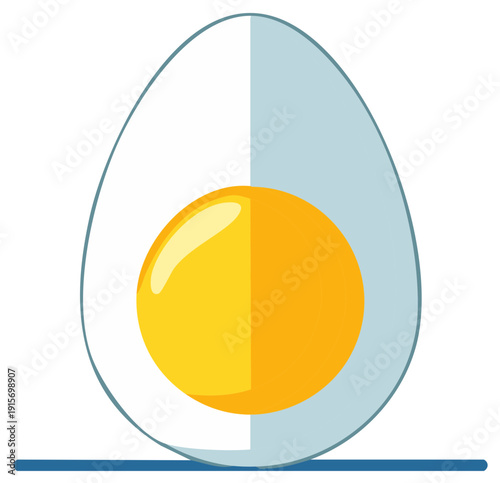 Stylized Graphic Design of a Whole Egg Cut Open Revealing Yolk and Egg White