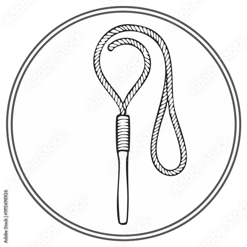 Drawing of a rope dart weapon in a circle, martial arts or circus style illustration