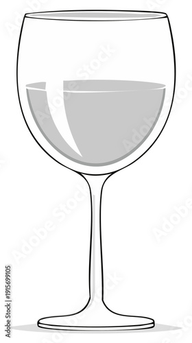 Elegant Wine Glass Illustration with liquid, Glassware, Beverages, and Clear Liquid