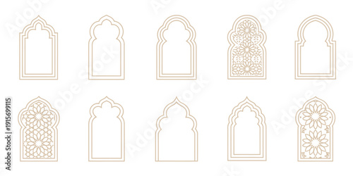 Collection of traditional Islamic, architectural window, designs and patterns