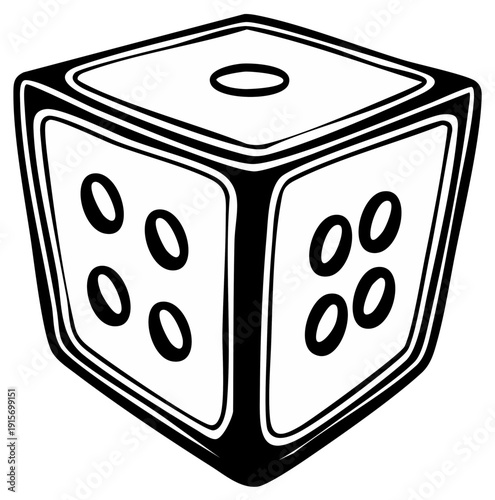 Illustration of black and white dice with the numbers one four and five