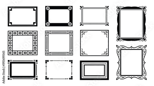Assortment of elegant, decorative frames, for pictures, photos, and certificates, featuring various border styles