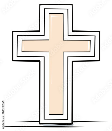 Hand drawn Christian cross religious symbol illustration with bold outlines