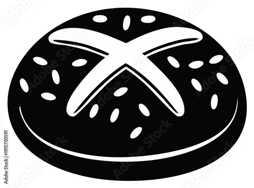 Isolated black and white pretzel roll with pretzel-like cross