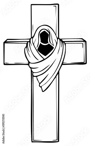 Religious Cross with Draped Figure Outline Symbolizing Faith and Sacrifice