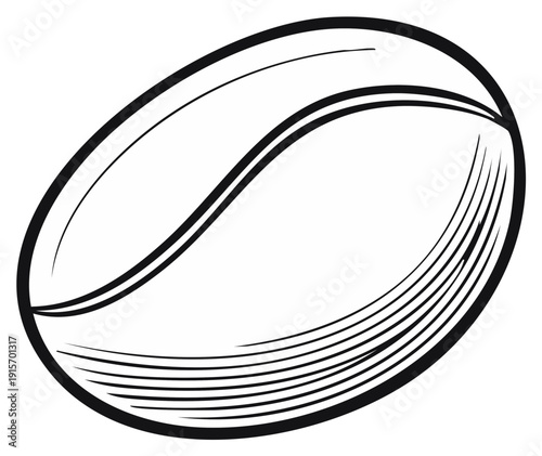 Illustration of a single coffee bean with detailed lines, monochrome style.