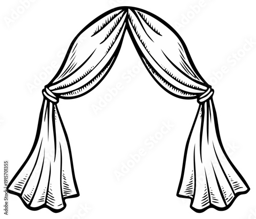 Draped Fabric Archway Illustration with Sketchy Outline and Texture