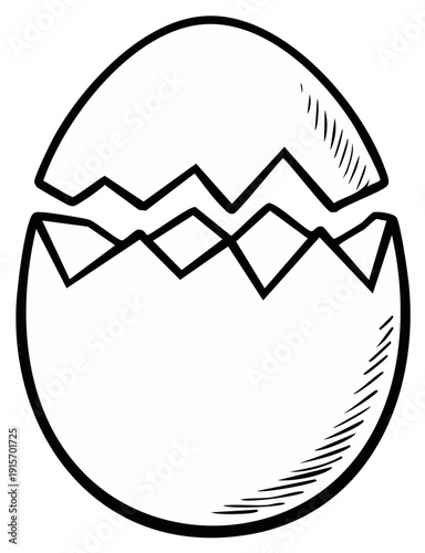 Cracked eggshell drawing line art. Vector sketch design element with hatching
