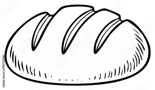 Black and white line art illustration of a loaf of bread