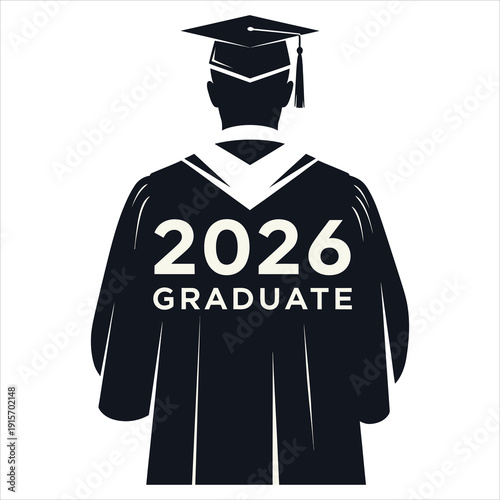Silhouette of a graduate in cap and gown with 2026 text