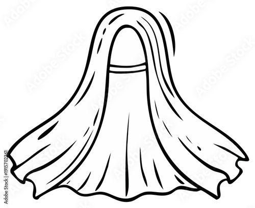 Silhouette illustration of a draped garment, flowing cloth, outlined sketch