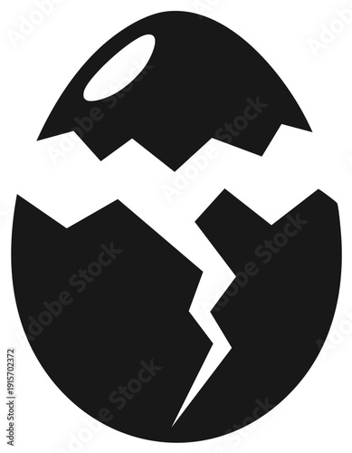 Cracked eggshell illustration in black and white