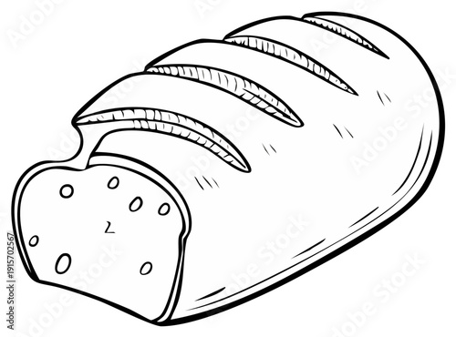 Freshly baked artisan bread illustration, loaf with a bite taken out