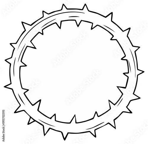Black and White Illustration of a Circular Crown of Thorns