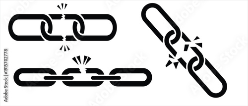 Broken Chain Vector Icon Isolated On White Background,Broken chain, icon in line design.Broken link icon set.  Broken, chain, disconnected, link, fragment, damage, repair on white background vector.