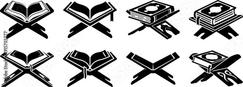 Holy Quran and Rehal vector silhouette set for islamic designs