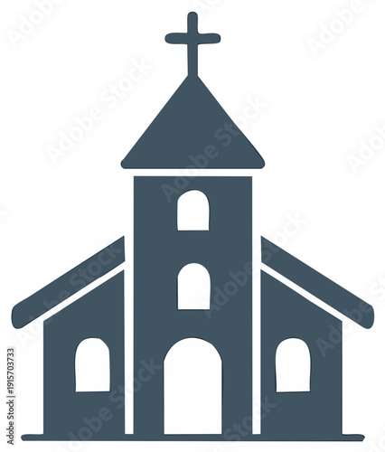 Minimalistic Church Icon: Religious Building with Cross and Windows in Flat Vector