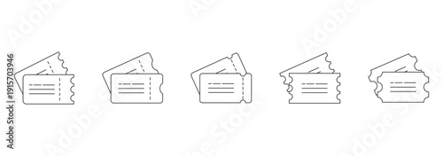 Clean Modern Ticket Icons, Event Entry Pass and Cinema Movie Tickets, Minimal Line Vector Collection.