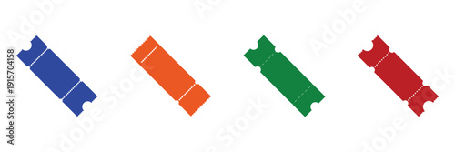 Ticket icon set. Concert, cinema ticket, lottery coupon. Vector illustration.